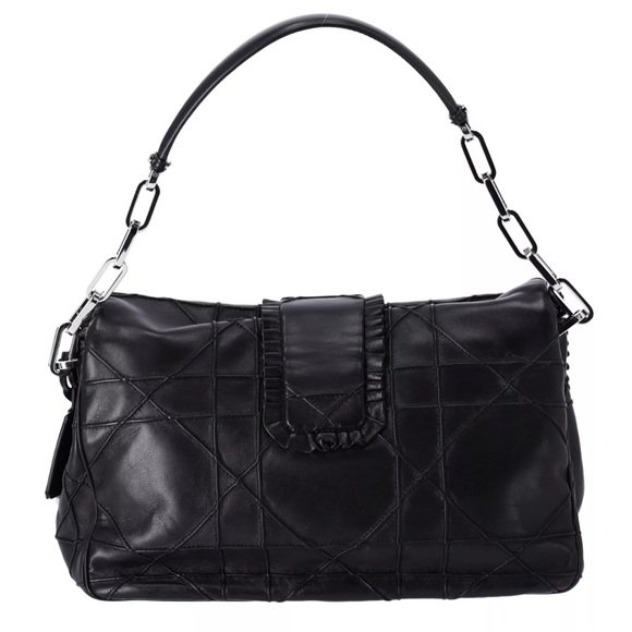 Christian Dior Black Lambskin Leather New Lock Ruffle Flap Shoulder Bag Ruffle - Picture 7 of 15